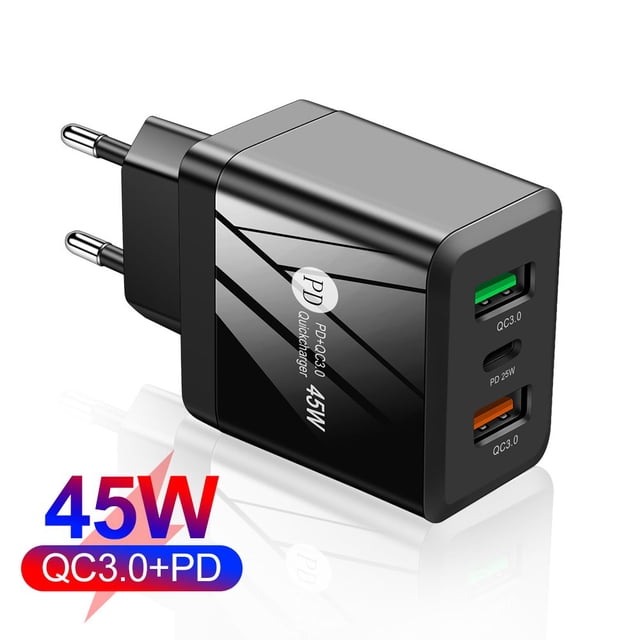 Standard 45W Dual USB QC3.0+PD25W Fast Charger for Mobile Phones