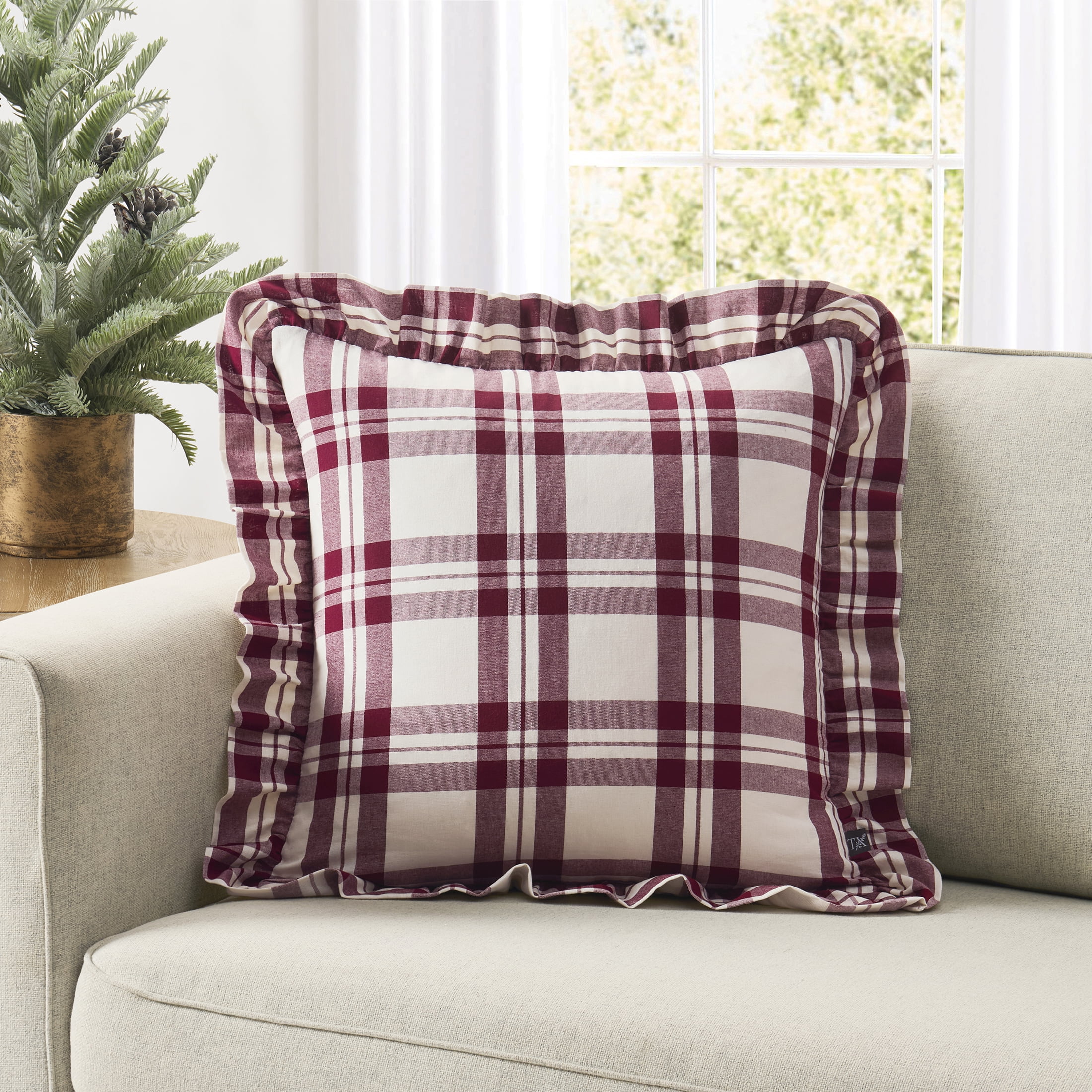 My Texas House 18" x 18" Jane Red Plaid Decorative Pillow Cover