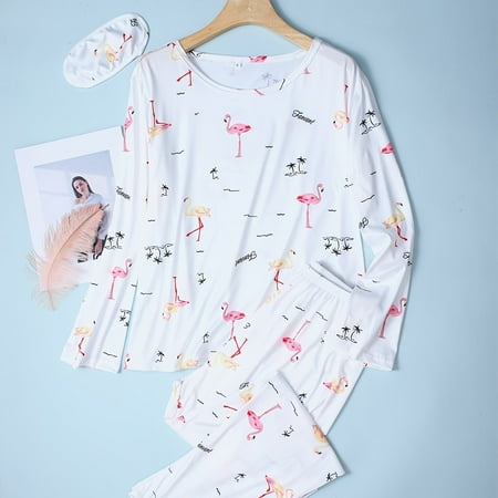 

Casual & Soft Flamingo Print Pajamas Long Sleeve Top & Elastic Waistband Pants Women‘s Loungewear & Sleepwear