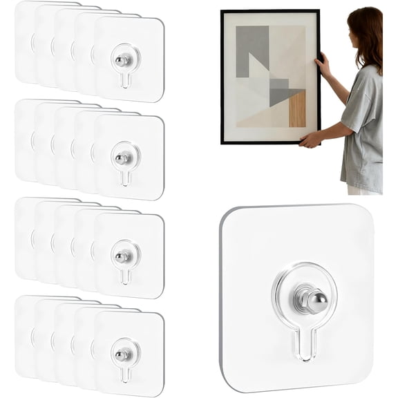 No-Drill Adhesive Hooks – Upgraded Reusable, Nail-Free Wall Hangers | Picture, Bathroom, Kitchen & Home Wall Mount(RL 20 PCS)