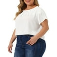 thumbnail image 4 of Blusas de verano de manga corta con pliegues y cuello redondo para mujer de tallas grandes Agnes Orinda 1X blancas, 4 of 6