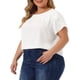 thumbnail image 4 of Blusas de verano de manga corta con pliegues y cuello redondo para mujeres de tallas grandes Agnes Orinda 3X blancas, 4 of 6