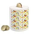 thumbnail image 2 of Floral Piggy Bank, Spring Flowers with Lemons Leaves Inspirational Illustration, Ceramic Coin Bank Money Box for Cash Saving, 3.6" X 3.2", Red Yellow Forest Green, by Ambesonne, 2 of 4
