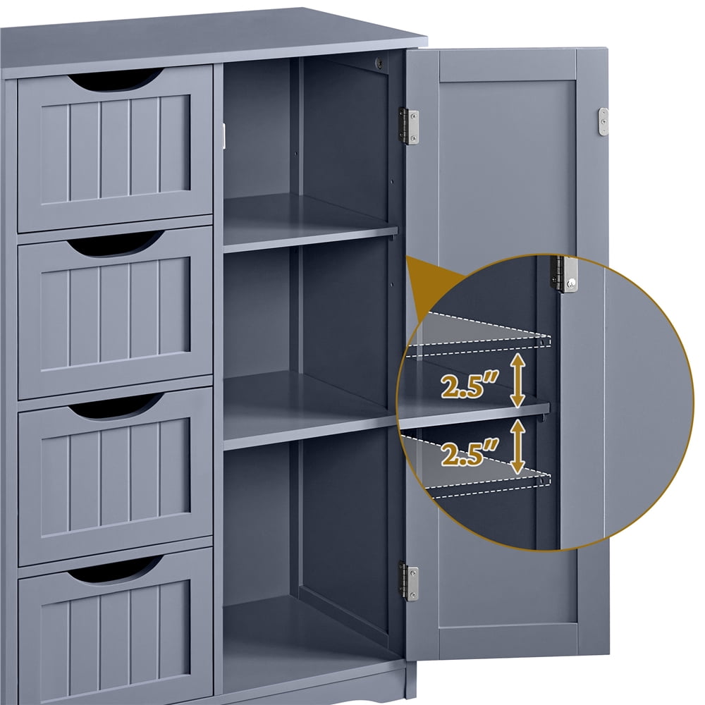 Yaheetech 4 Drawers Wooden Bathroom Storage Cabinet, Gray