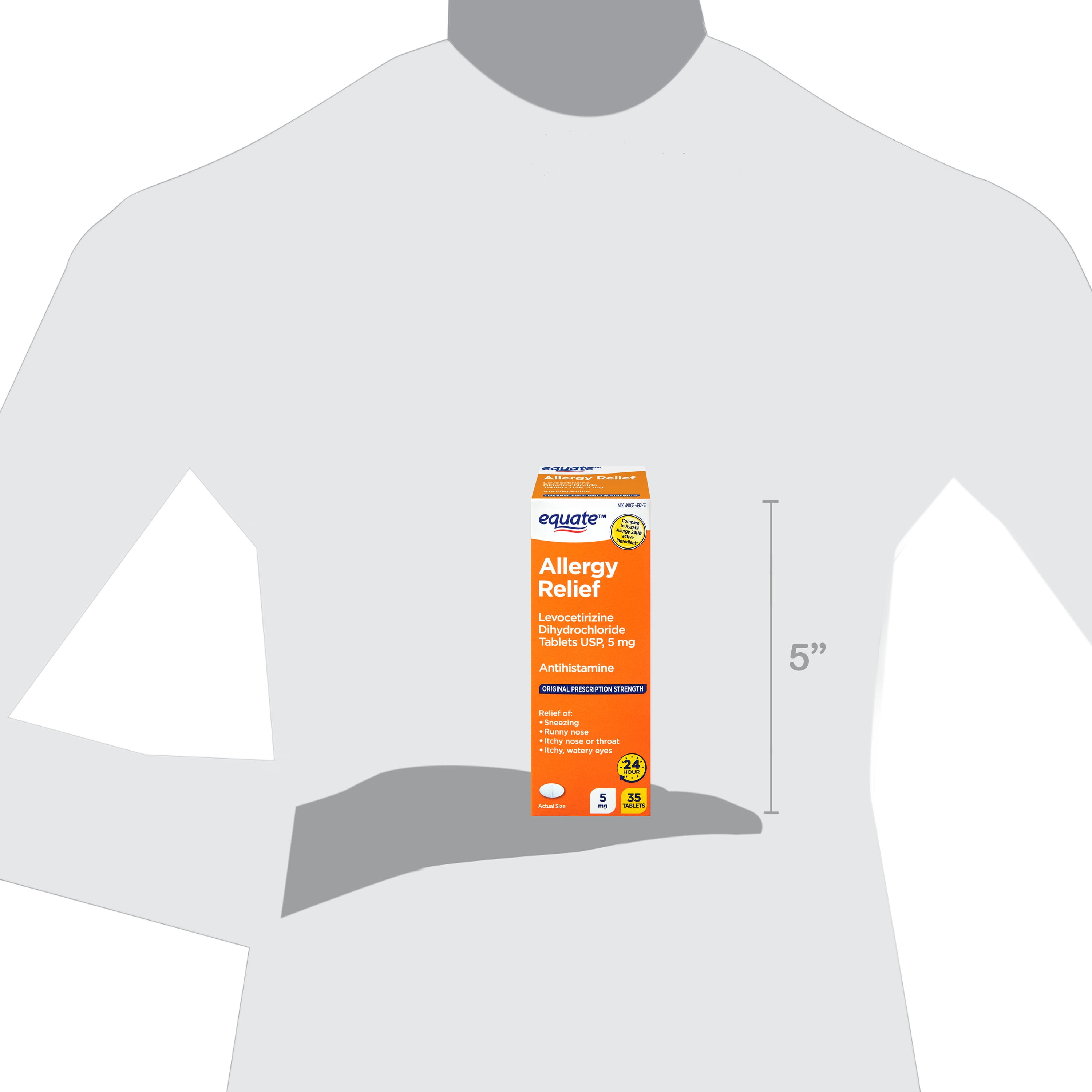 Equate Levocetirizine Dihydrochloride USP Allergy Relief Tablets, 5 mg, 35 Count Compare to Xyzal® Allergy 24HR Active Ingredient