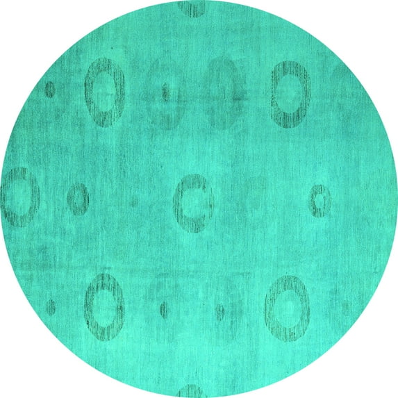 Ahgly Company Machine Washable Indoor Round Abstract Turquoise Blue Modern Area Rugs, 3' Round