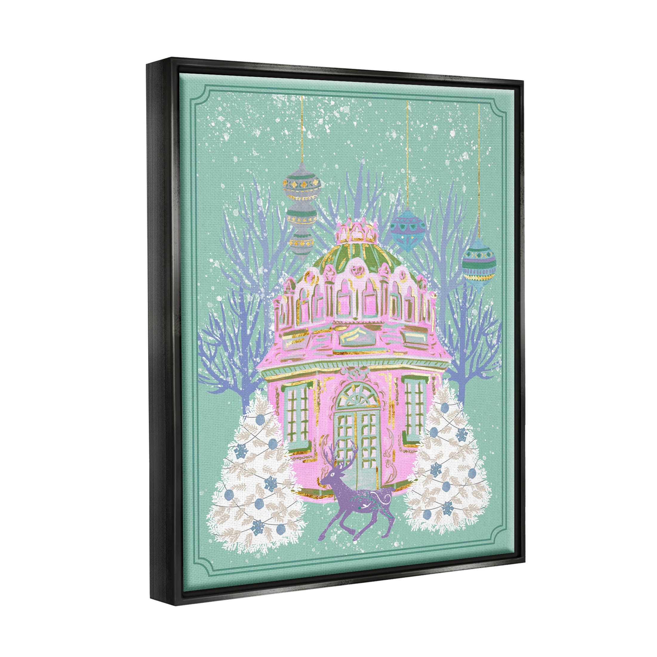 Stupell Industries Vintage Pastel Holiday Reindeer Graphic Art Jet Black Floating Framed Canvas Print Wall Art, Design by Melissa Wang