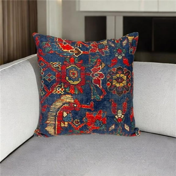 HomeRoots 529244 18 in. Blue & Red Cotton Throw Pillow