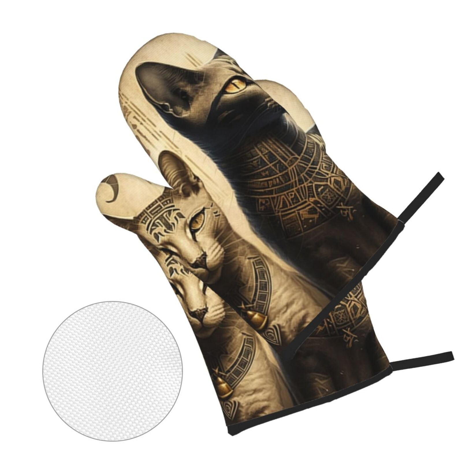 Egyptian Cats Hieroglyphs Vintage 4Pcs Oven Mitts and Pot Holders Sets Oven Kitchen Gloves Hot Pads for Cooking BBQ Baking Grilling