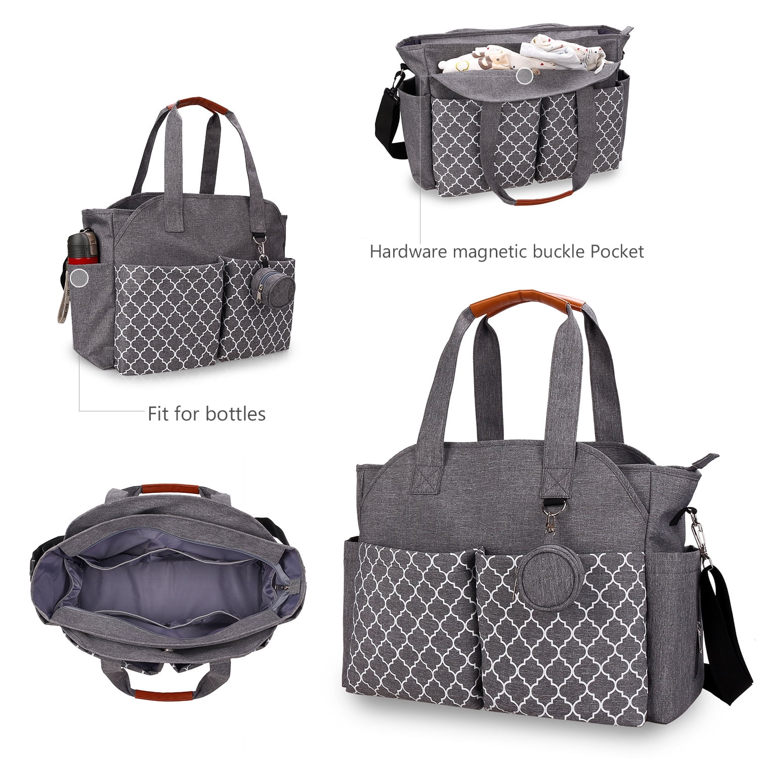 Top-keivon Diaper Bag Tote with Pacifier Holder Case for Mom and Dad, Multi-Function Travel Diaper Bag with Adjustable Shoulder Strap and Insulated Pockets