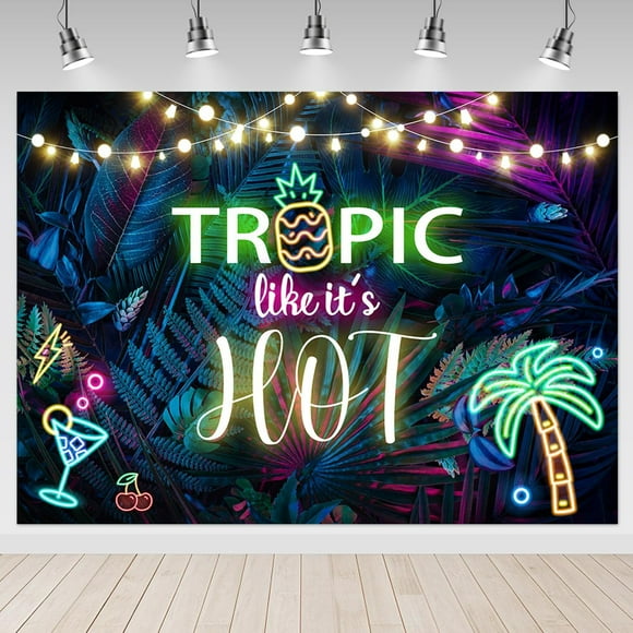 Tropical Summer Backdrop 7x5ft Tropic Like It's Hot Neon Hawaiian Luau Party Palm Green Leaves Bridal Shower Birthday Party Decor Background Studio Props (not Really Glow)