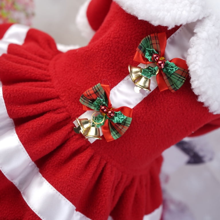 yorkie christmas dress Shadoumai Christmas Dog Dress for Small Dog Girls, Xmas Pet Skirt with Bells Decoration, Soft Puppy Outfit with Doll Collar Winter Fall Chihuahua