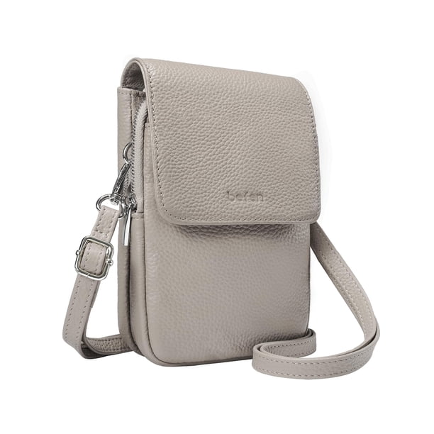 Bolso bandolera para teléfono móvil con piel auténtica para mujer, beige y gris