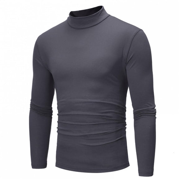 Snorda Men's Standard Slim-fit Long-Sleeve T-Shirt - Solid Color Casual Comfortable Elastic Slim Mid-Collar Mens Long Sleeve T Shirts