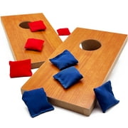 Eucatus Best Products and Gifts 10.5" x 5.25" Miniature Wood Cornhole Set for Adults with Red and Blue Bags