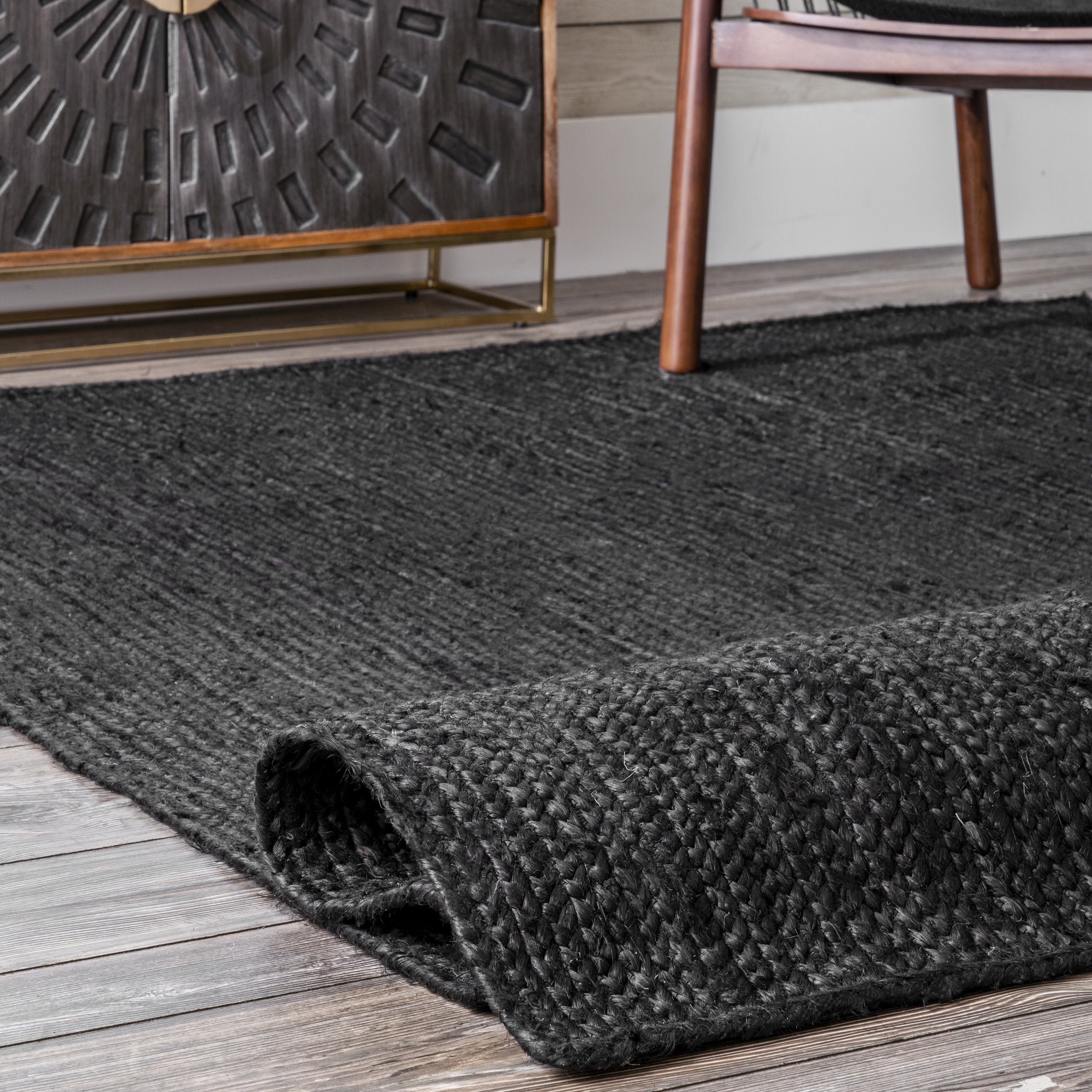 nuLOOM Rigo Hand Woven Farmhouse Jute Area Rug, 3' x 5', Black