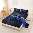 thumbnail image 2 of Castle Fairy Neon Blue Sports Car Full Size Sheets 4-Piece for Boys, Grid Art Bed Sheets for Bedroom, Blue Black, 2 of 6