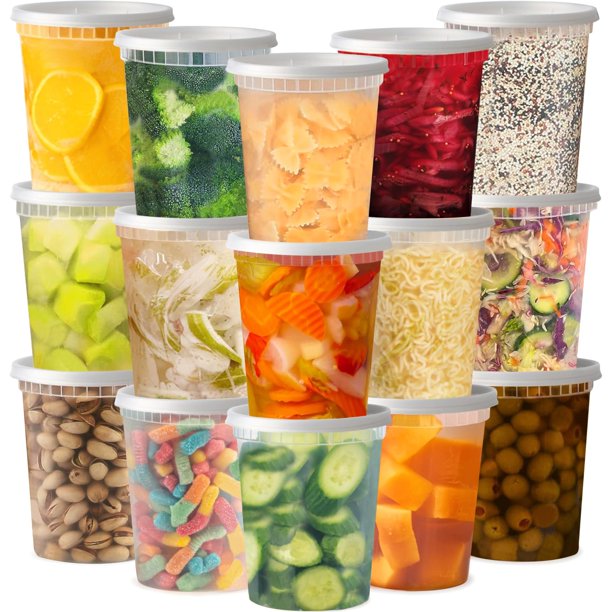 Recipientes de plástico para delicatessen TashiBox 32 oz (48 juegos) con tapas transparentes