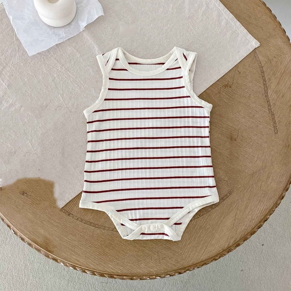 BRGZLK Baby Cami Romper Summer Fashionable Striped Print Sleeveless Jumpsuit Boys Girls Comfy Breathable Cotton One-Piece Red 3-6 Months