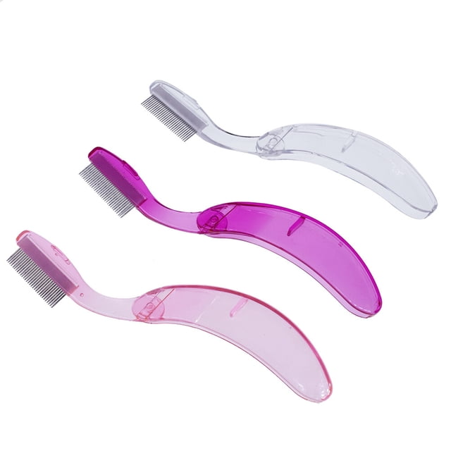Peine curvo para cejas, mango de plástico, dientes de metal, herramienta de belleza, cepillo plegable para maquillaje de cejas y pestañas (color aleatorio)