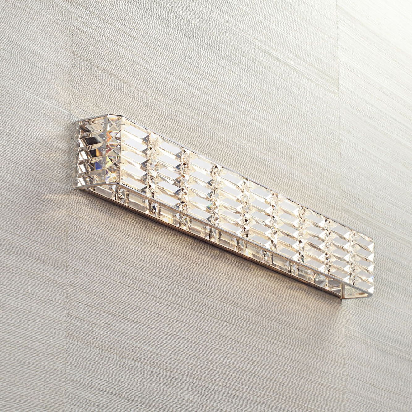 Possini Euro Design Modern Wall Light Chrome Cut Crystal 35 Vanity