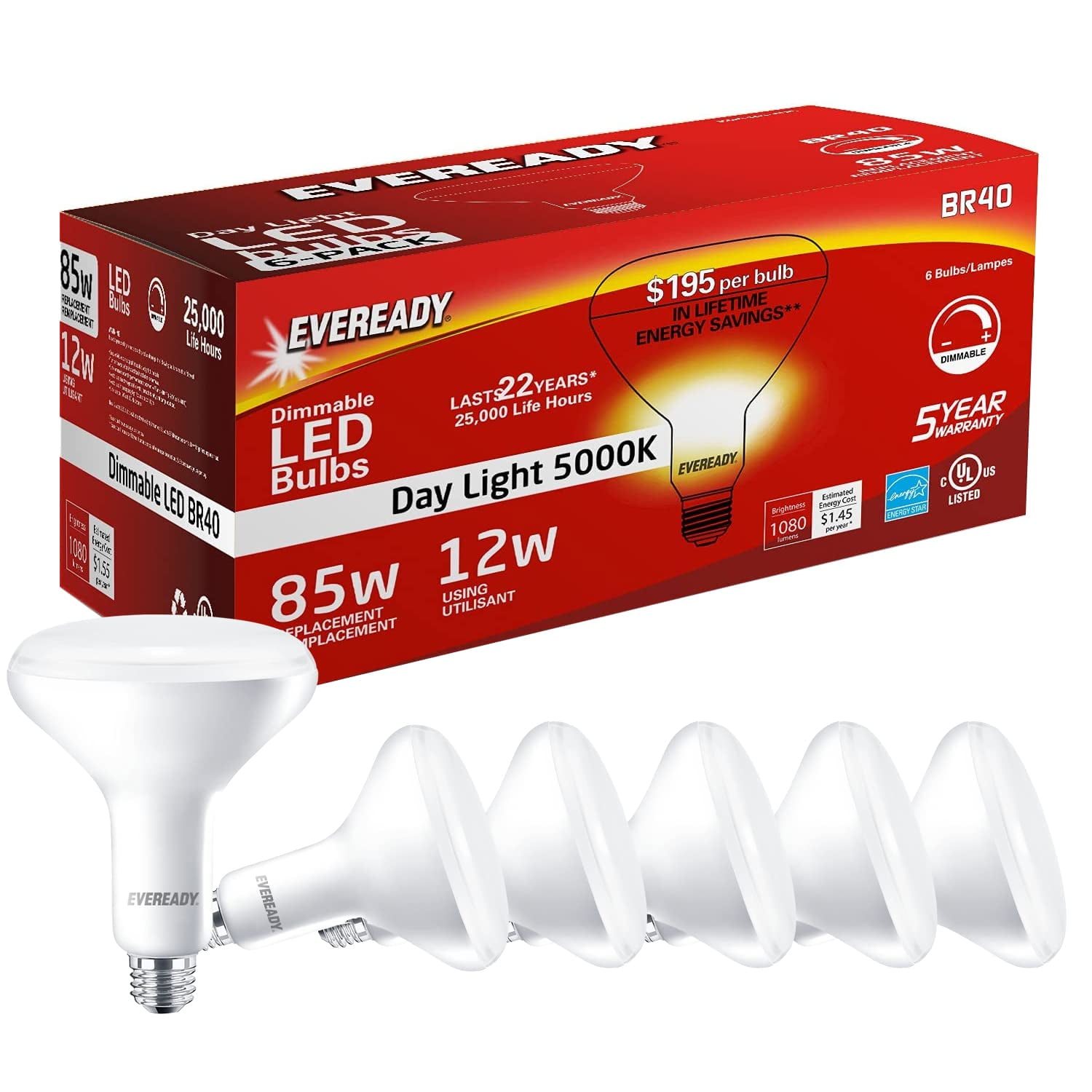 EVEREADY Led Flood Light Bulbs, BR40, 85 Watt Equivalent (12W Led Bulb
