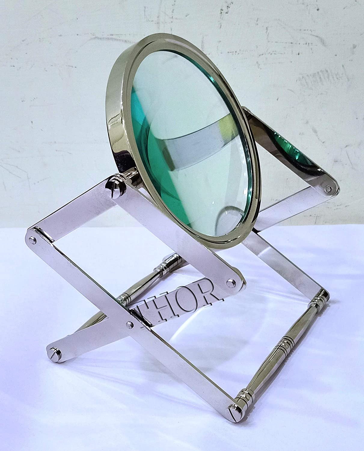 Nautical Brass Adjustable Magnifying Glass Vintage Style Magnifier Silver Table Top Decor