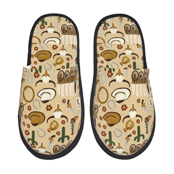 Fotbe Wild West Cowboy Pantuflas Peludas para Mujer con Estampado, Zapatillas de Peluche, Zapatos de Invierno para Casa, Uso Interior y Exterior-Medium