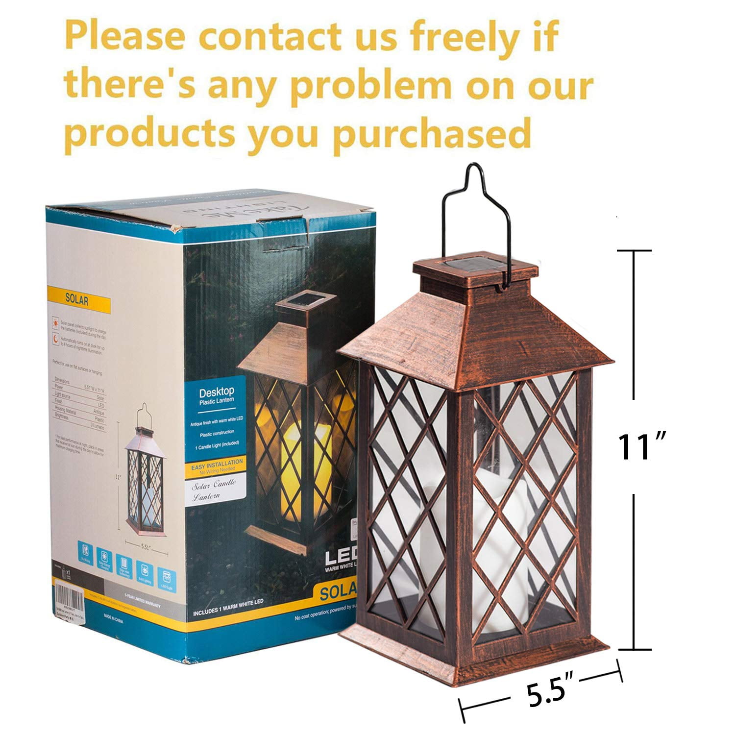 11 in. Solar LED Bronze Finish Lantern