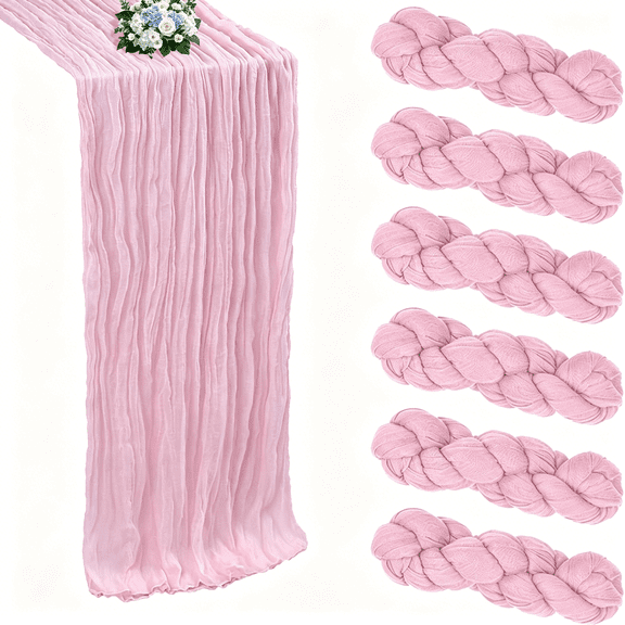 ACDANC 6 Pack Pink Cheesecloth Table Runner 10Ft Boho Cheese Cloths Gauze Fabric Table Runners 120 Inch Rustic Sheer for Spring Wedding Birthday Party Baby Shower Holiday Home