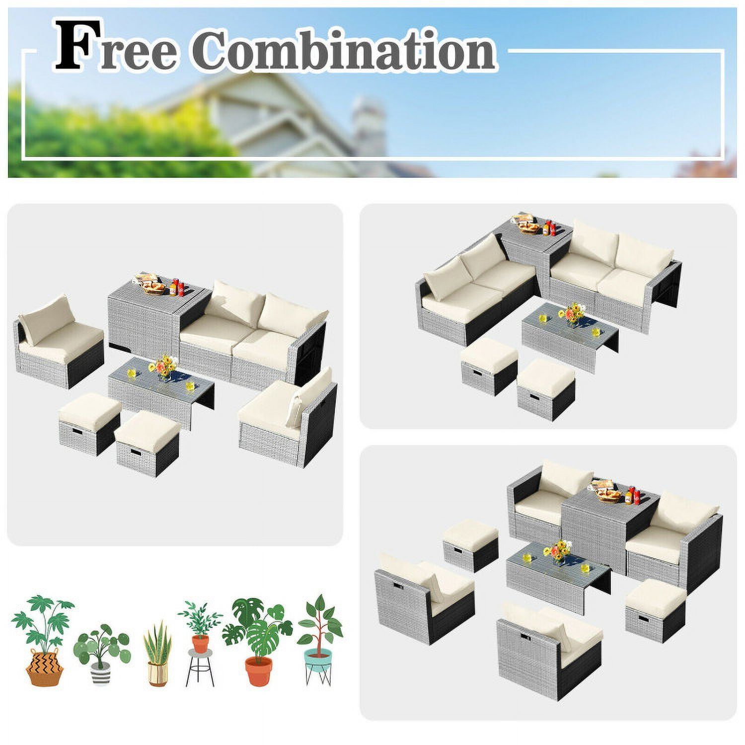 Aimee Lii 8 Pieces Patio Rattan Furniture Set with Storage Waterproof Cover and Cushion, Outdoor Patio Set, Off White Aimee Lii 8 Pieces Patio Rattan Furniture Set with Storage Waterproof Cover and Cushion, Outdoor Patio Set, Off White