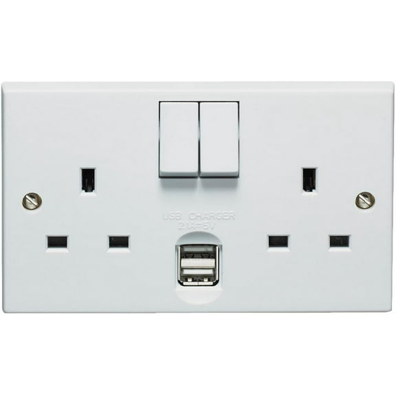 VOLEX ACCESSORIES - 2 Gang Switched Socket with 2x USB Charging Ports