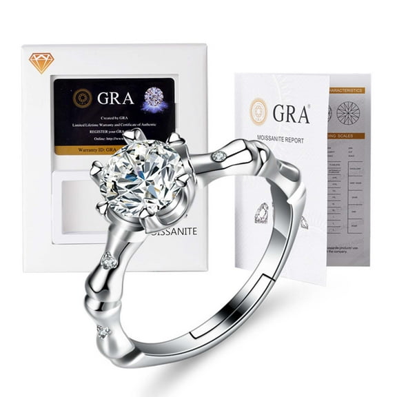 Center 1 carat 6.5mm Moissanite Engagement Rings Bamboo Style White Gold Plated Silver Wedding Rings for Women with Adjustable Open