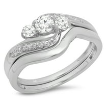 Dazzlingrock Collection 0.50 Carat (ctw) 14K Round Diamond Ladies Swirl 3 Stone Bridal Engagement Ring With Matching Band Set 1/2 CT, White Gold, Size 7.5