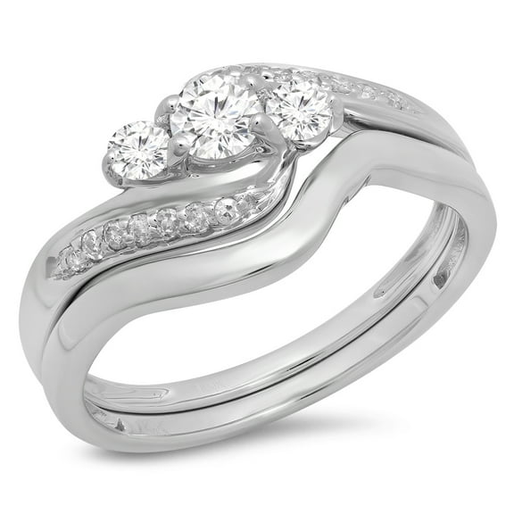 Dazzlingrock Collection 0.50 Carat (ctw) 14K Round Diamond Ladies Swirl 3 Stone Bridal Engagement Ring With Matching Band Set 1/2 CT, White Gold, Size 5.5