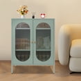 thumbnail image 3 of 40" Display Cabinet Distressed Tall Accent Distressed Cabinet Storage + 2 Doors Creamy Green, 3 of 12