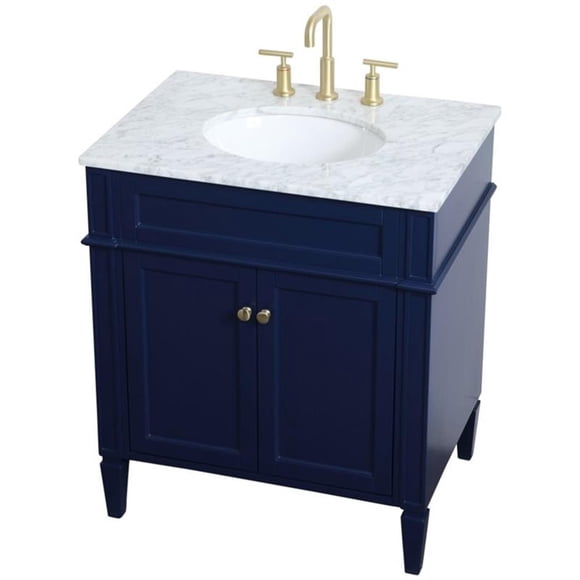 Pemberly Row Modern 30" Single Marble Top Bathroom Vanity in Blue