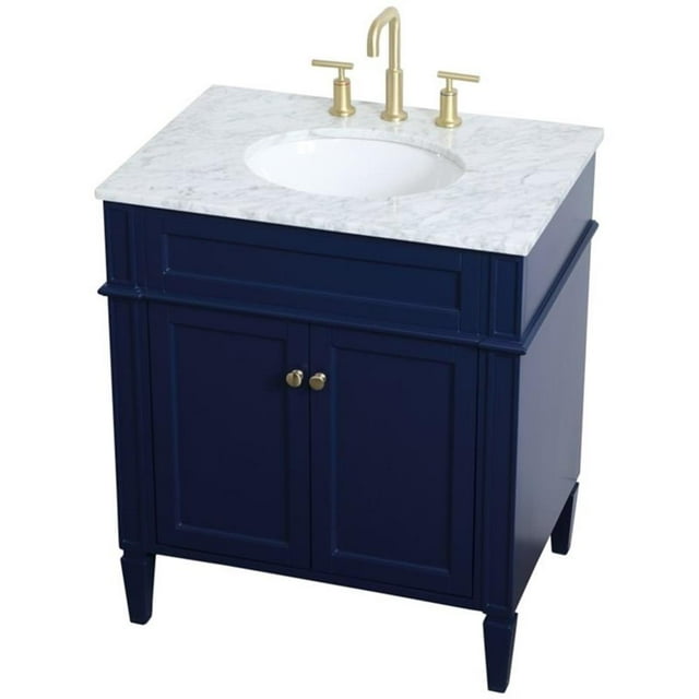 Pemberly Row Modern 30" Single Marble Top Bathroom Vanity in Blue