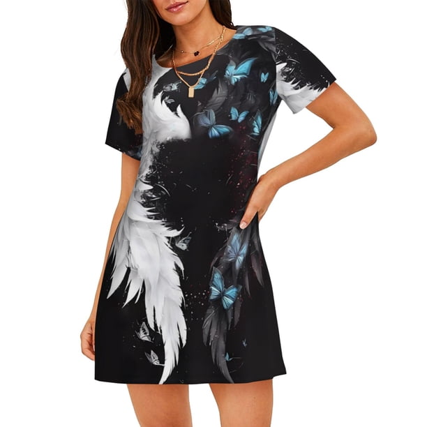 Balery Butterfly Angel Wings Art Camisón de manga corta con cuello redondo para mujer, cómodo y elegante.