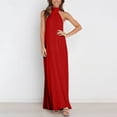 thumbnail image 4 of IUYRTFE Women's Halter Neck High Collar Sleeveless Pleated Maxi Dress Solid Color Flowy Long Formal Gown, 4 of 5
