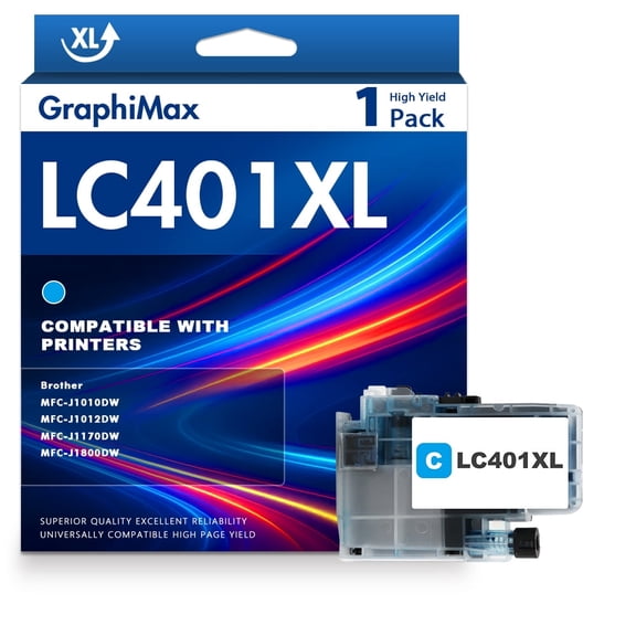 LC401 LC401XL MFC-J1010DW Ink Cartridges for Brother Printer LC 401 LC 401XL High Yields MFC-J1010DW MFC-J1170DW MFC-J1012DW MFC-J1800DW MFC J1010DW (1 Pack Cyan)