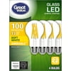 Great Value A19 Clear General Purpose LED Light Bulb, 100W Replacement, Soft White, 4-Pack