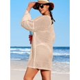 thumbnail image 6 of Attraco Swimsuit Cover up Hollow Out Women Drawstring Beach Dress Long Sleeves Crochet Tops Swim Bikini Bathing Suit Coverups Swimwear, 6 of 8
