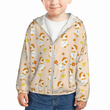 

Qekee Cute Duck And Flower Print UPF 50+ Kids Sun-Protective Hooded Long Sleeve Rash Guard for Fishing Water Beach Sports -5 Years