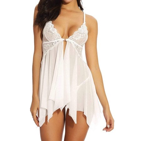 

Sinhoon Plus Size Womens Babydoll Sheer Lace Lingerie Nightie Dress G-String Open Front Nightwear