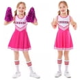 thumbnail image 4 of YOPTOP Robe d'Uniforme de Cheerleader pour Filles Enfants, Robe de Danse avec Bas Jusqu'aux Genoux, Ensemble Assorti avec Pompons, Rose, 4-5, 4 of 10
