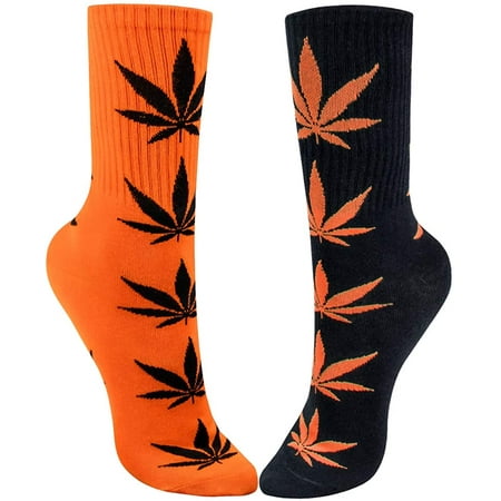 

Unisex 2 Pairs Maple Leaf Socks Multicolor Christmas Thanksgiving Day Gift (Orange-Black)