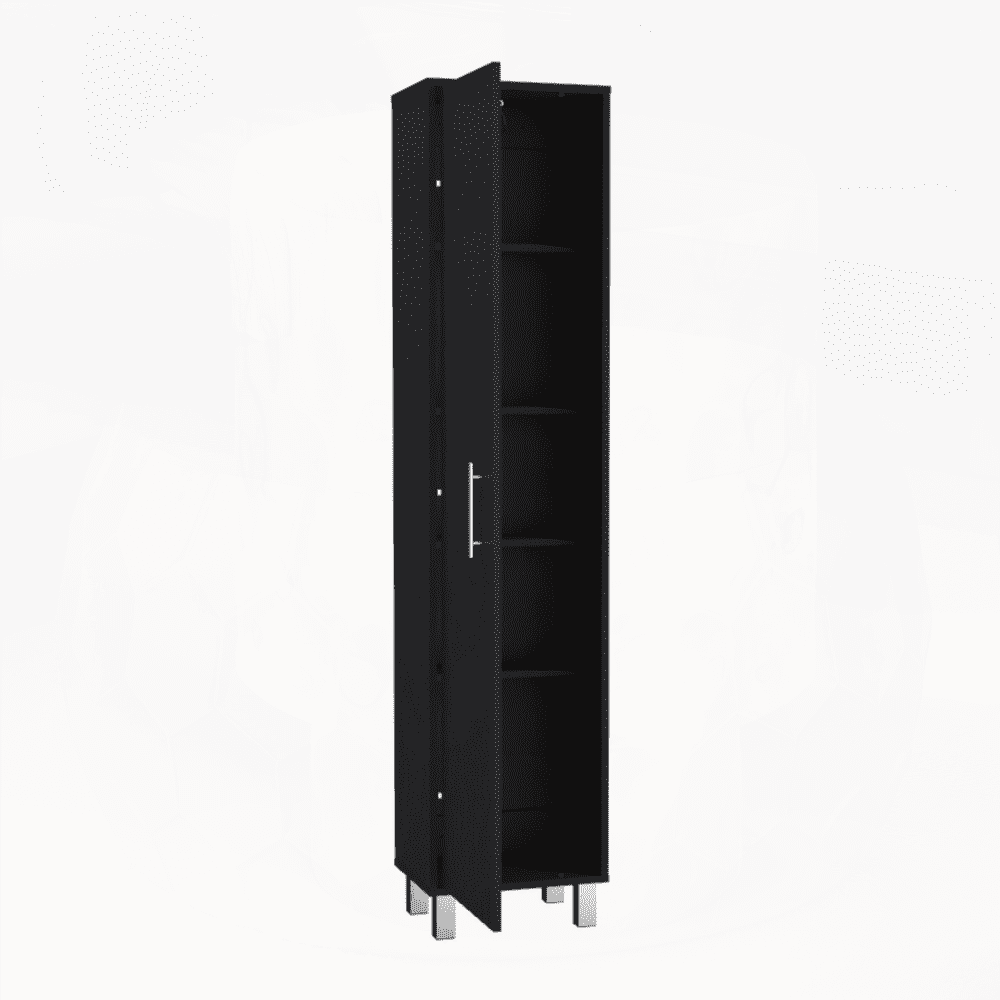 Black Single-Door Storage Cabinet with 5 Shelves – Ideal for Garage & Home Organization