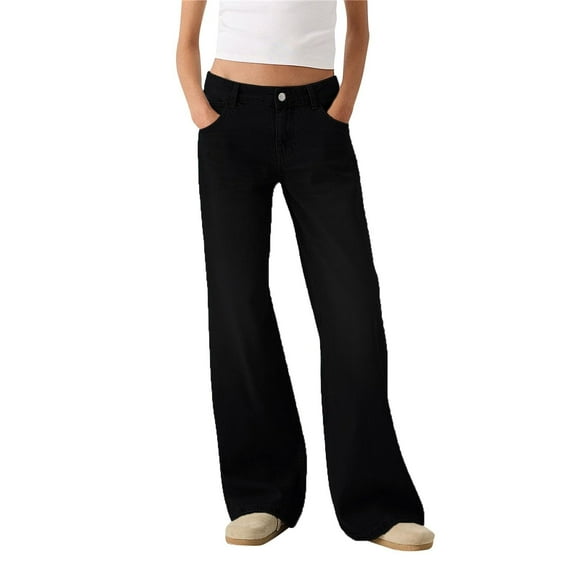 Clearance! Women's High Waisted Flare Jeans Stretchy Denim Wide Leg Pants Slim Fit Bell Bottom Jeans Black L Size