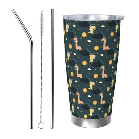 

Susaid Dinosaur In The Space Print 20oz Car Cup Insulated Coffee Cup Fully Spill Proof Travel Coffee Mug Stainless Steel Tumbler for Work Home Outdoor Car-Straw Three-piece Set